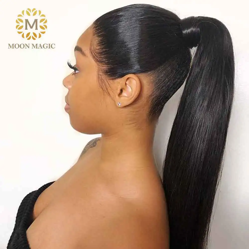 Накладные человеческие волосы на шнурке с зажимом длинные прямые конский хвост