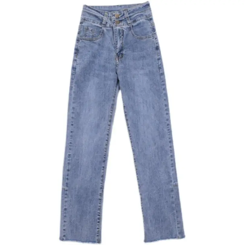 

Woman Jeans High Waist Blue Vintage Straight Denim Pants For Women 2021 Autumn Rear button Female Boyfriend Nine Pants w240
