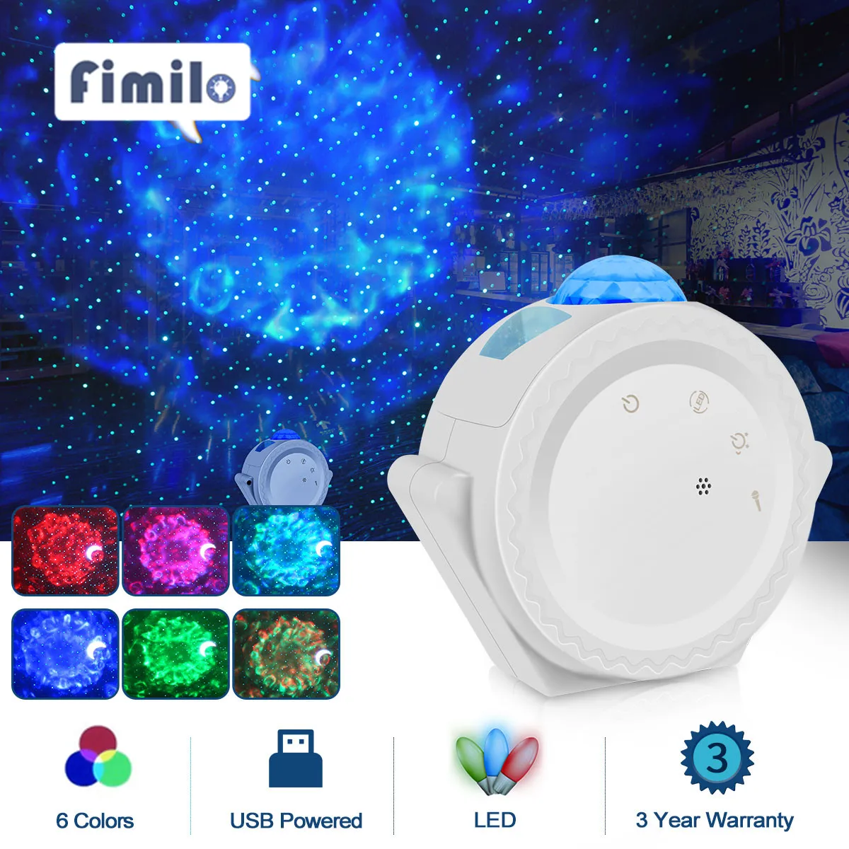 

Star Night Light Projector Starry Sky Moon Projector Galaxy Ocean Nebula Lamp 6 Colors 360 Degree Rotation Night Lamp for Kids