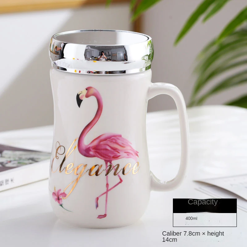 

400ml Flamingo Mugs with Cover Cute Pink Ceramic Cup Milk Coffee Breakfast Swig Mug Lovely Decorative Bone China Creative Gifts
