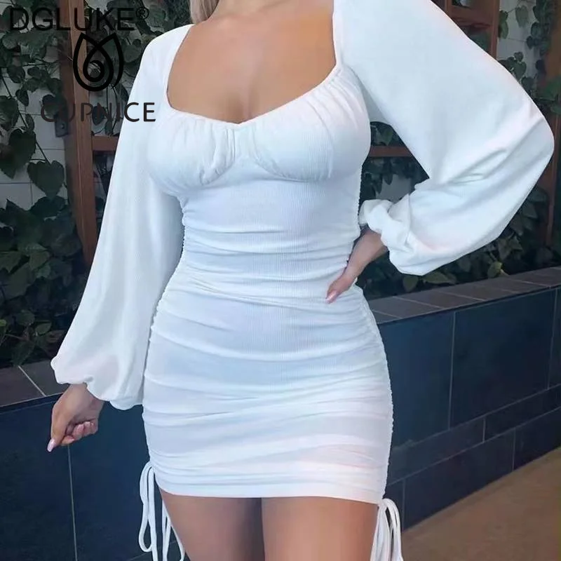 

Женское облегающее платье CUPNICE с длинным рукавом, элегантное белое платье на осень и зиму, вечернее мини-платье с оборками, красного, фиолето...