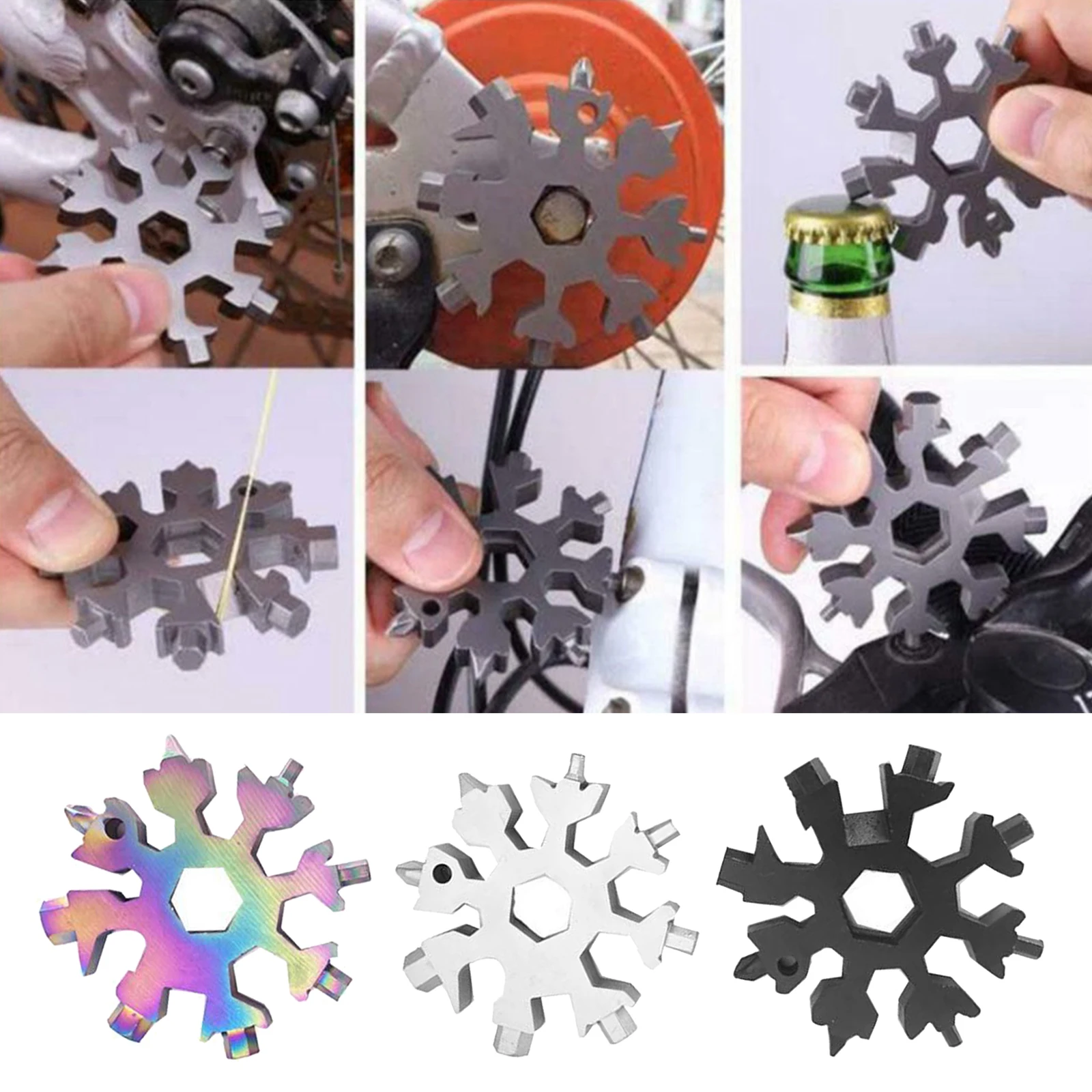 

Snowflake Multi-Tool Metal Snowflake Keychain Tool Snowflake Screwdriver Tool for Outdoor Camping Hiking