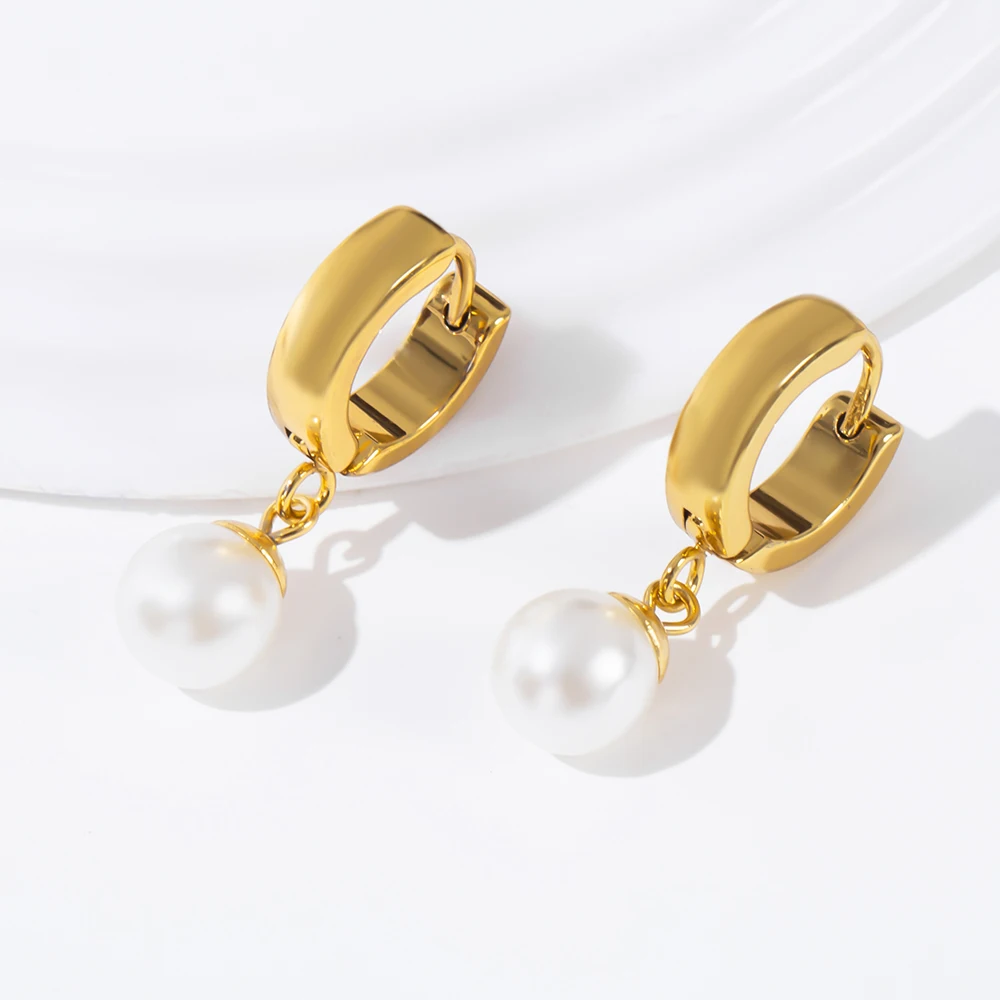 Стильные Новые висячие серьги из нержавеющей стали с имитацией жемчуга