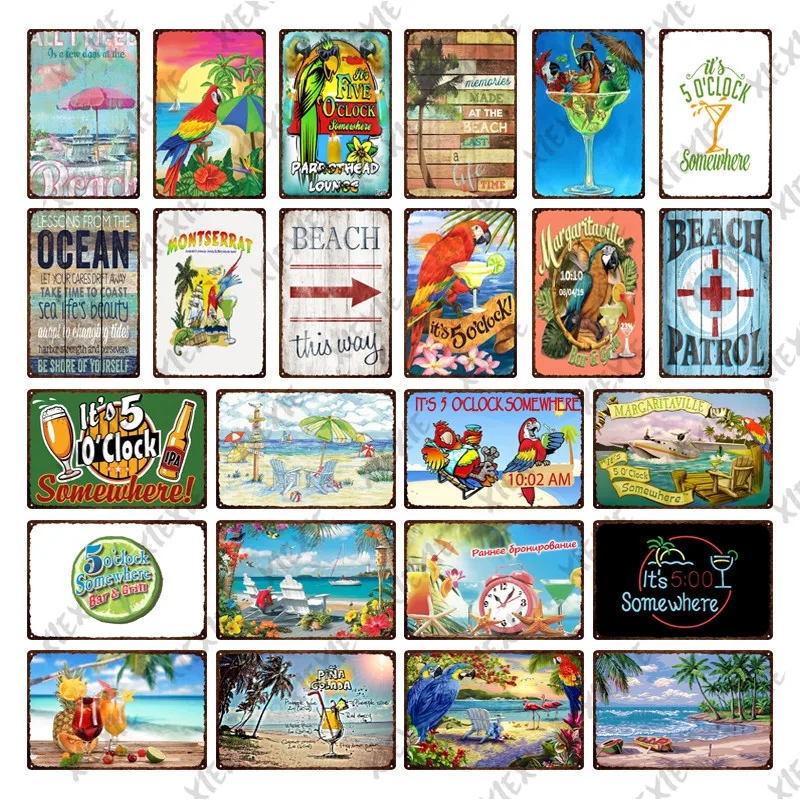 Пиво вино летняя пляжная металлическая пластина кокосовый попугай жестяные