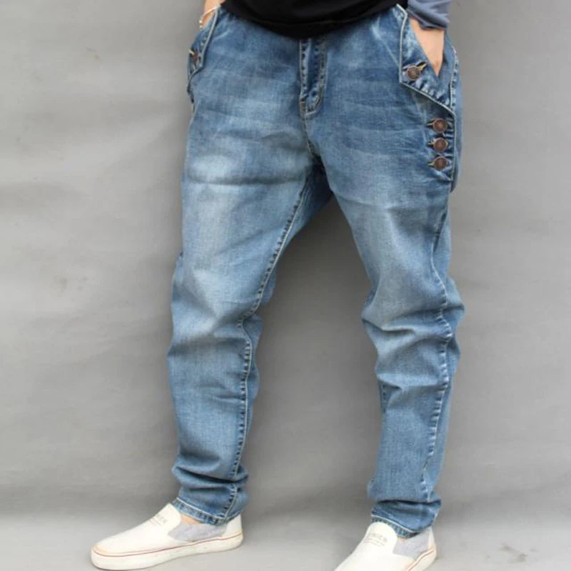 Мужские длинные джинсовые брюки свободные штаны-шаровары в стиле хип-хоп