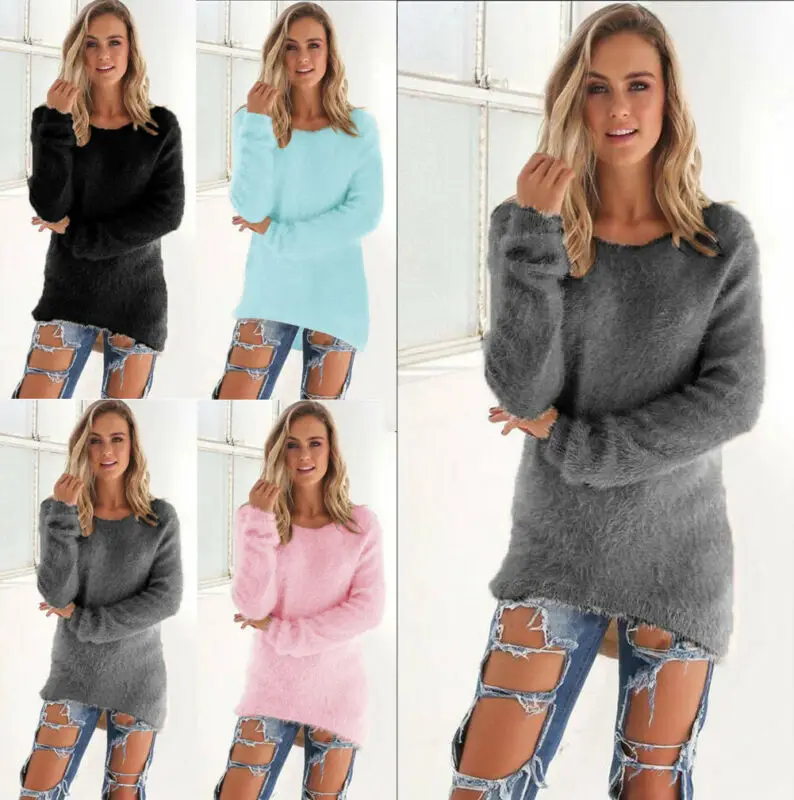Women Fleece Bottoming Long Sweaters Sleeve Loose Winter Warm Knitwear Velvet Sweater Pullover Tops Tunic | Женская одежда