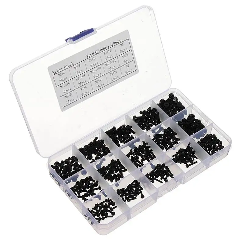 Suleve MXNP3 480 шт белый/черный M2/M2.5/M3 нейлоновые шестигранные гайки пластиковые