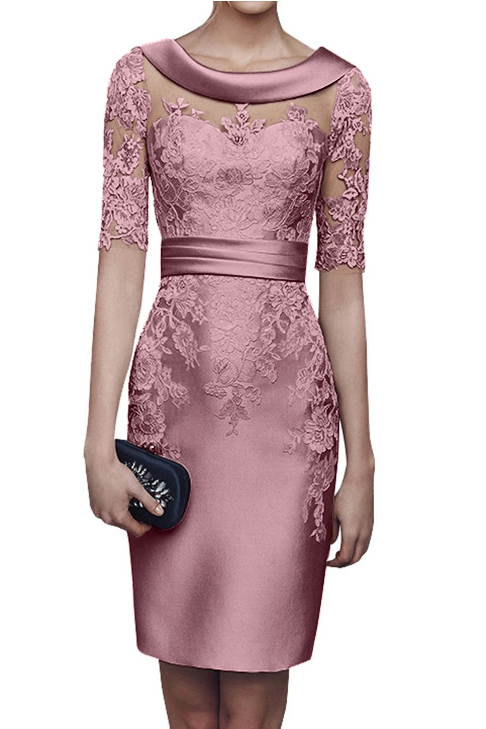 Женское атласное вечернее платье цвета шампанского с короткими рукавами на