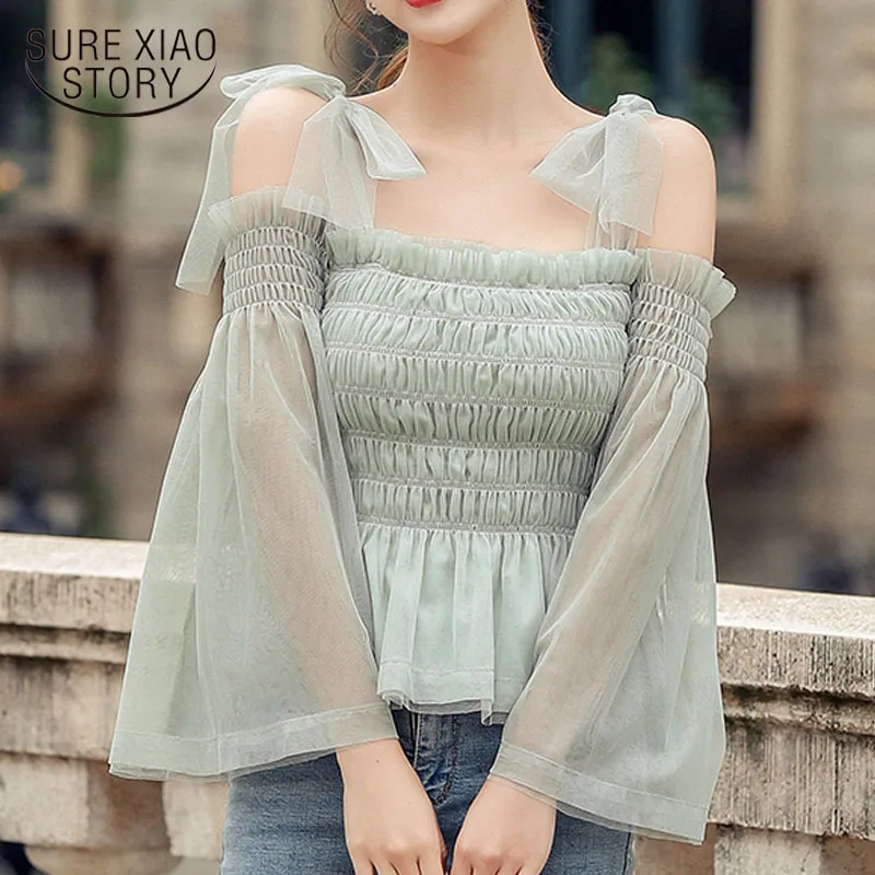 Летняя Новинка 2020 романтичная элегантная сетчатая рубашка с открытыми плечами