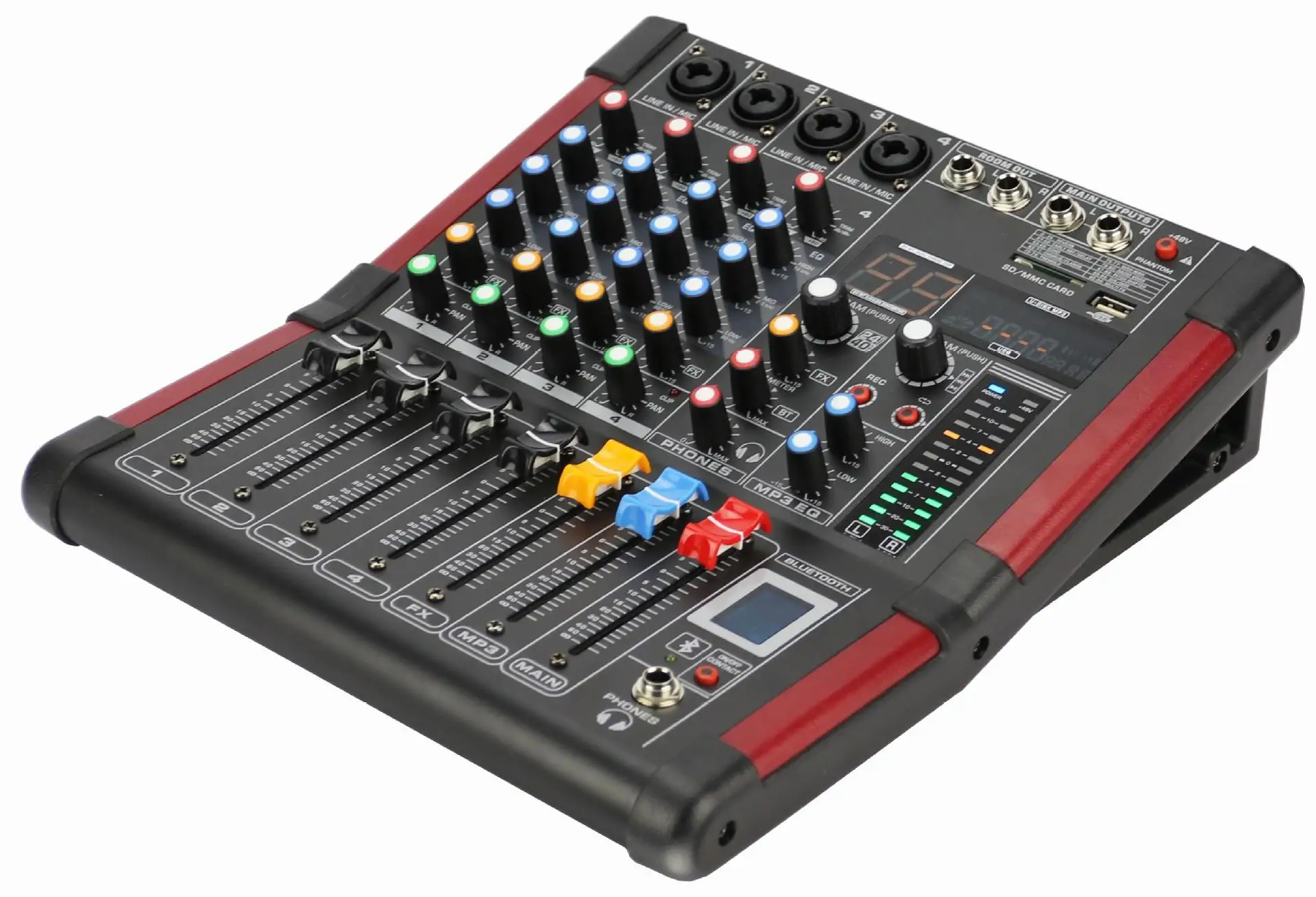 LEORY 4-канальный DJ Караоке микшер bluetooth 99 DSP живой смешивания USB консоль USB, Профессиональный усилитель мощности