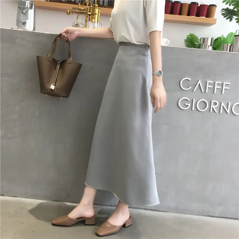 

Korean Casual Skirts Women Silk Skirt Women Elegant Women Satin Office Lady High Waist Bodycon Skirt Faldas Mujer Moda