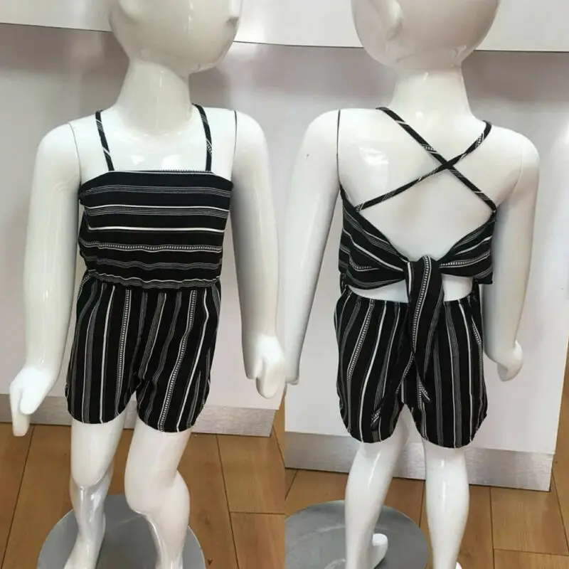 Комбинезон для девочек трехцветный в полоску с открытыми плечами|Комплекты