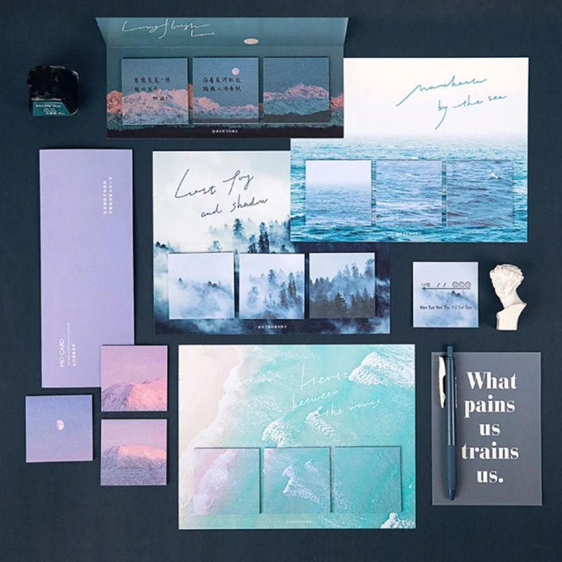 

60Pcs Art Style Memo Pad Mountains Lakes Series Sticky Notes Journal DIY Creative Scrapbook Decoration Pad wholesales