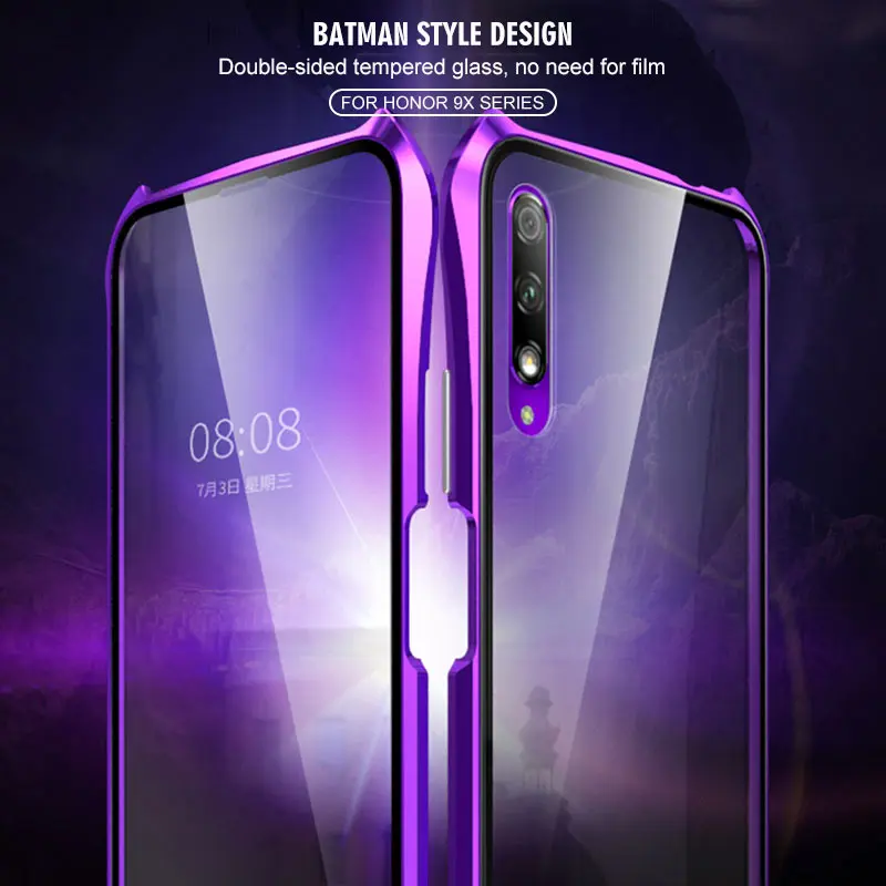 SHELLBOX Original Magnetic Case for Huawei HONOR 9X Pro Full Front+Back 9H Glass Tempered Film For Honor fundas |