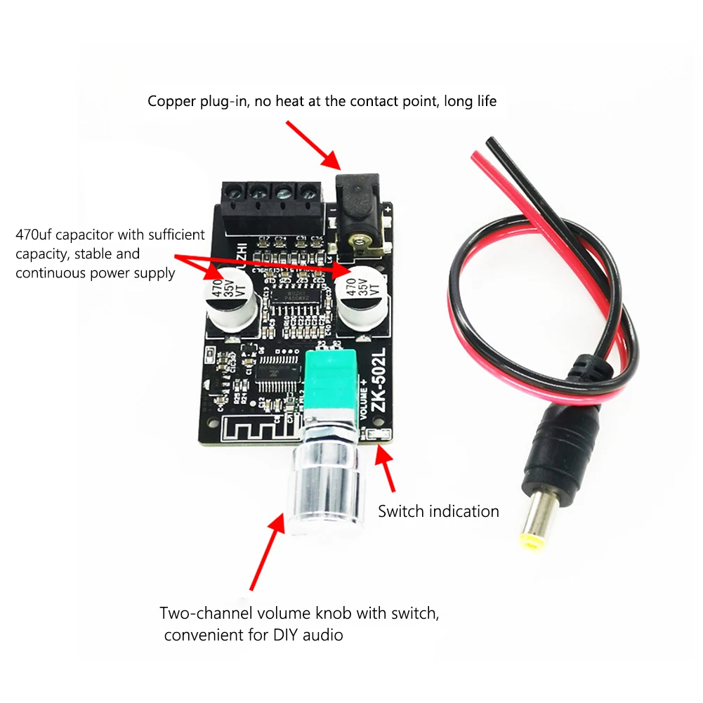 ZK-502L Bluetooth-совместимый 5 0 двухканальный цифровой усилитель мощности доска мини