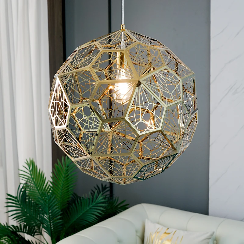 

Nordic Stainless Steel LOFT Pendant Lights Bedroom Bar Table Decoration Indoor Lighting Pendant Lamp Round Diamond Light Fixture