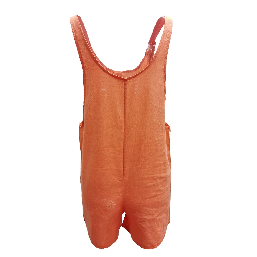 

Women Print Rompers Summer Casual Loose Sleeveless Jumpsuit Solid Pocket Suspenders Bib Short Pants Wide Leg Playsuits Overalls