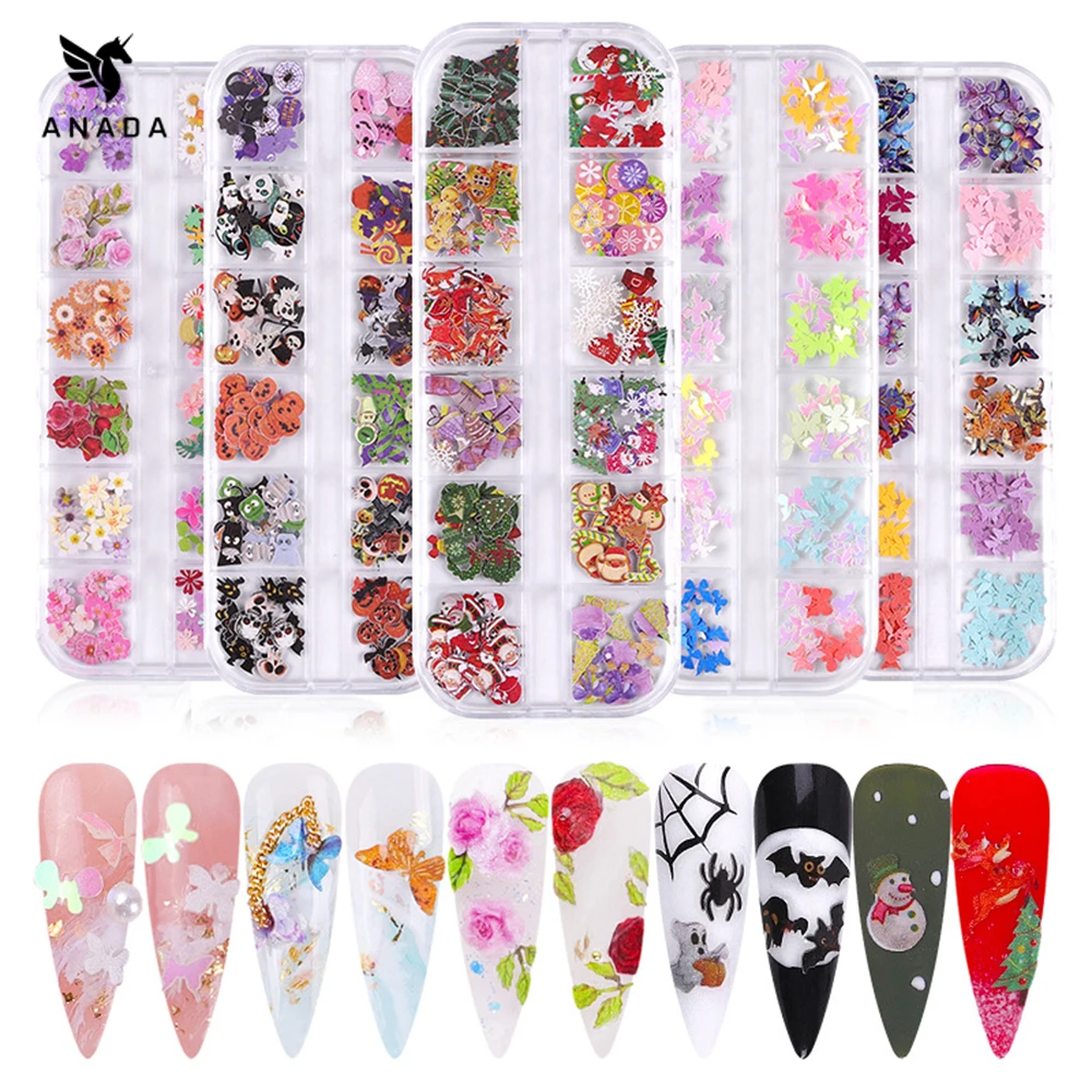 

ANADA Mix Christmas Snowflake Xmas Tree Starlights Holo Nail Glitter Sequins Nail Art Slice Stickers Decoration
