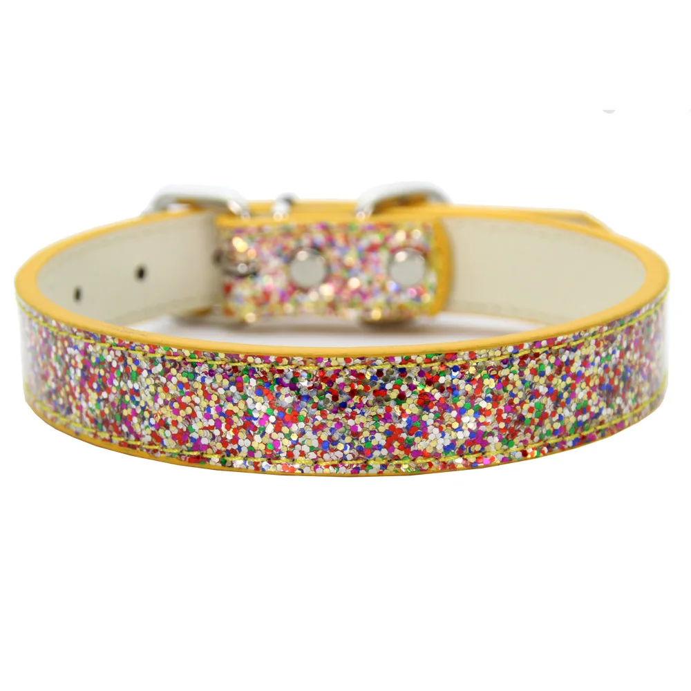 Регулируемый кожаный блестящий ошейник Bling ошейники для кошек щенков маленьких и