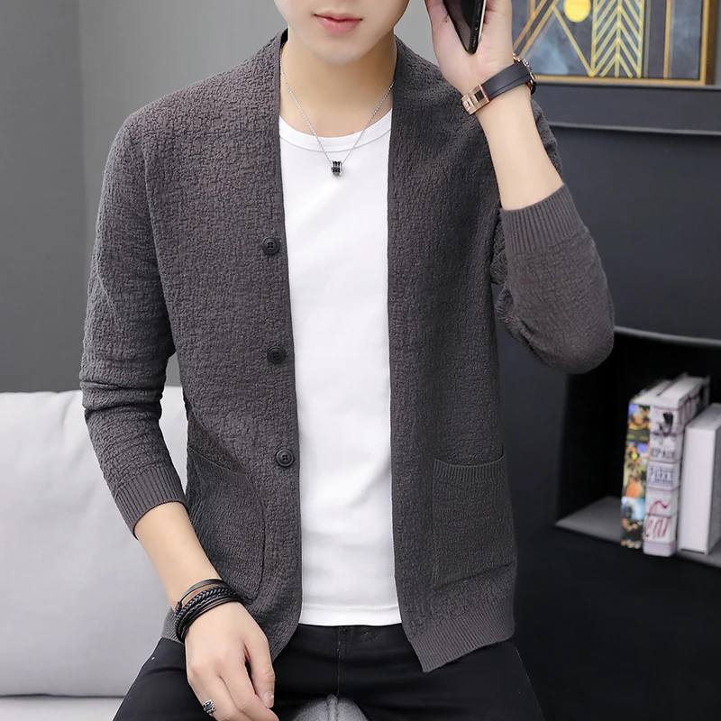 Мужской кардиган с двумя передними карманами повседневный Свободный v образным