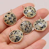 natural damation jasper round gilt edge pendants charms for necklace earrings jewelry making women gift size 16x20mm