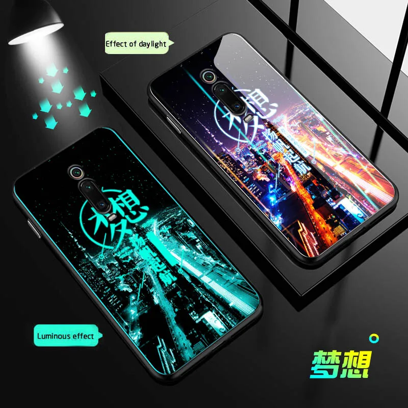 Волк Дракон Чехол в виде светящегося стекла для Xiaomi Mi 9 A3 Lite 9T Pro A2 A3 Примечание 3 Аврора чехол для redmi 8 7 7A Note 8 7 K20 Pro Чехол