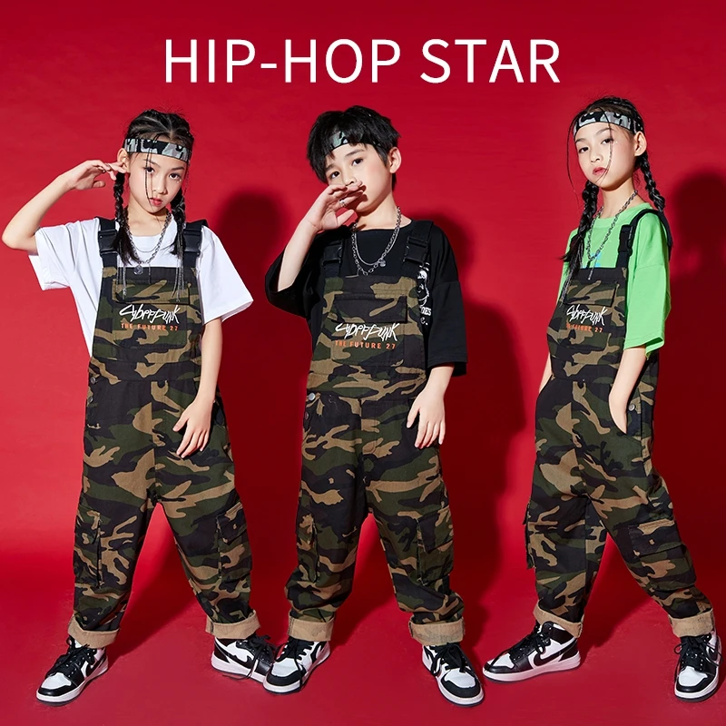 

2021 Tide Hip Hop Kids Street Dance Costume Camouflage Overalls Boys Jazz Show Costume Girls Festival Clothing Stage Wear BL6840