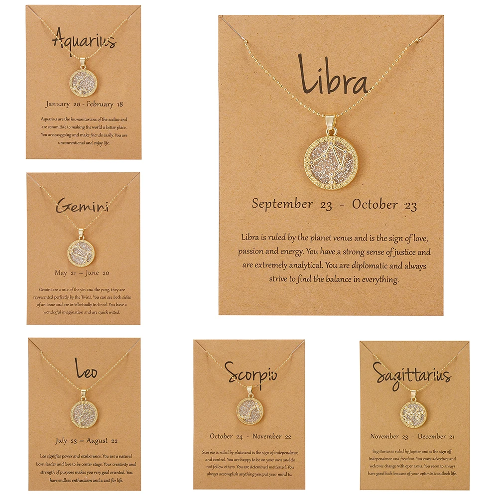 

Fashion 12 Zodiac Constellation Necklace Geometric Round Pendant Gold Color Chain Necklace Unisex Friendship Jewelry Lover Gifts