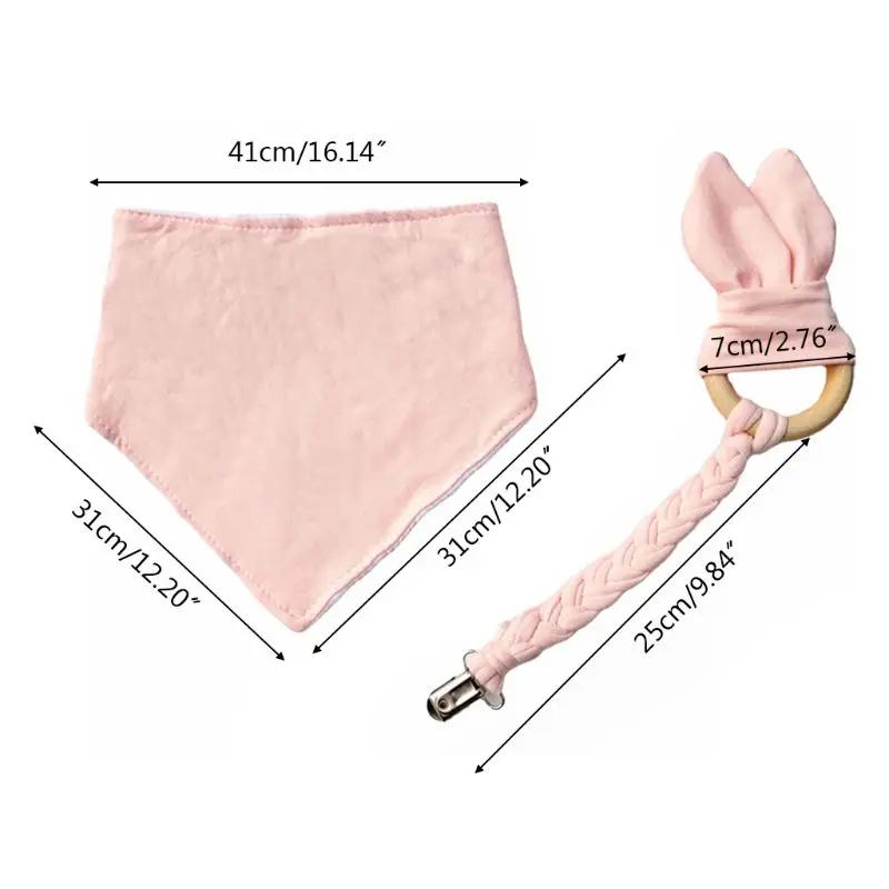 

3 Pcs/Set Newborn Baby Toddler Pacifier Clip Saliva Towel Wooden Ring Teether