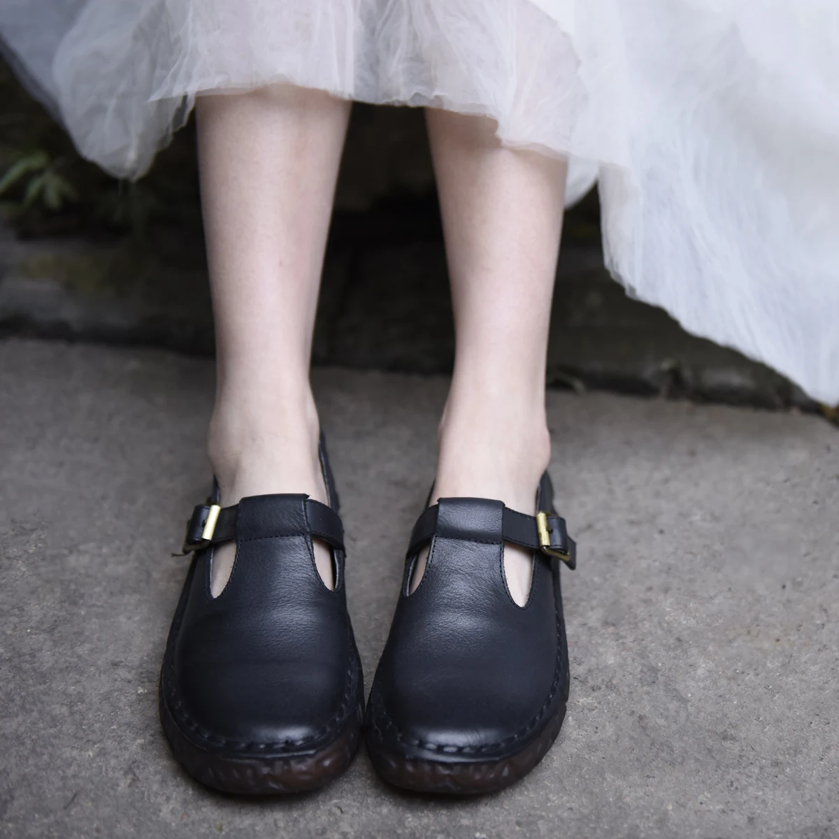 Artmu Original Retro Flat Sole Women's Shoes Soft Bottom Slip-on Loafers Genuine Leather Handmade Simple Versatile | Обувь