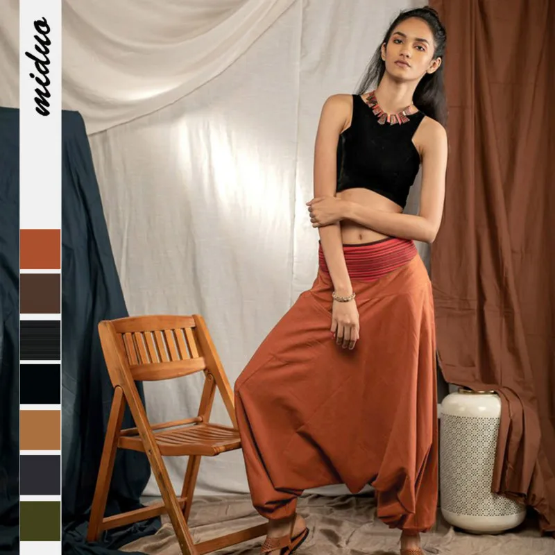 

Summer Trousers Unisex Casual Bloomers Loose Hip-hop Style Bohemia Elastic Bloomers Wide-leg Harem long Pants with Crotch 2021