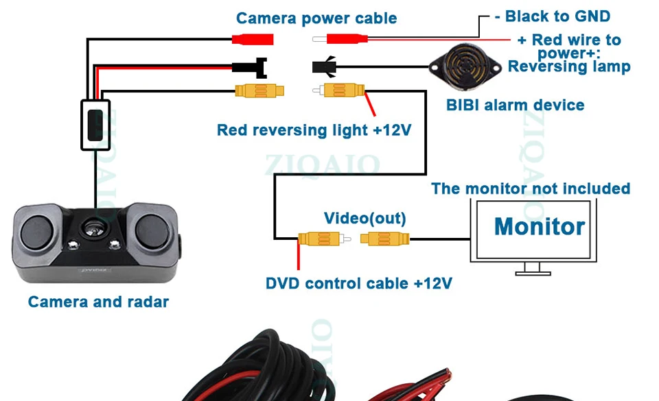 Car Rear View Camera 3 In 1 Dual Sensor Radar Sound Alarm Reversing Standby Camera Universal LED Lights Parking Camera HS042