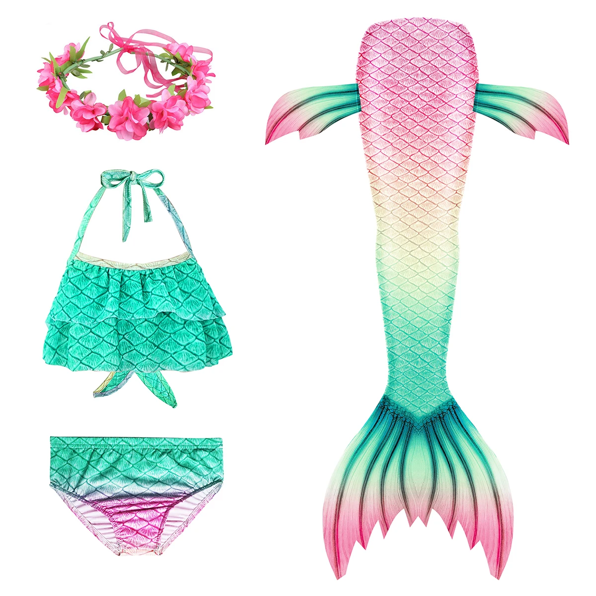 Детский купальный костюм с хвостом Русалочки комплект из 3 предметов для