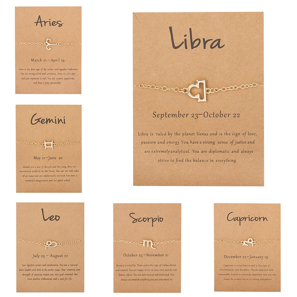 

12 Constellations Zodiac Sign Charm Bracelet Women Fashion Simple Link Chain Bracelet Bangle Friendship Jewelry Birthday Gifts