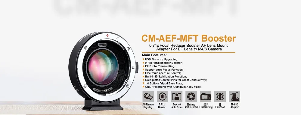 COMMLITE CM-AEF-MFT Booster 0.71X фокусный редуктор усилитель AF Крепление объектива адаптер для Canon EF объектив для Panasonic/Olympus M4/3 камеры