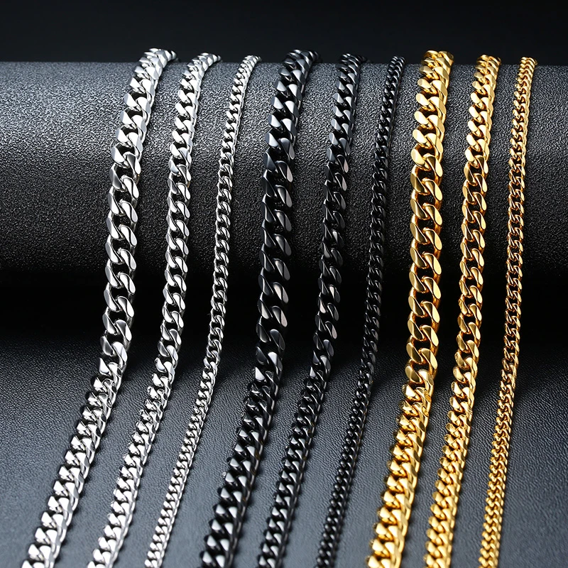 aliexpress - Vnox Basic Punk Stainless Steel Necklace for Men Women Curb Cuban Link Chain Chokers Vintage Black Gold Tone Solid Metal