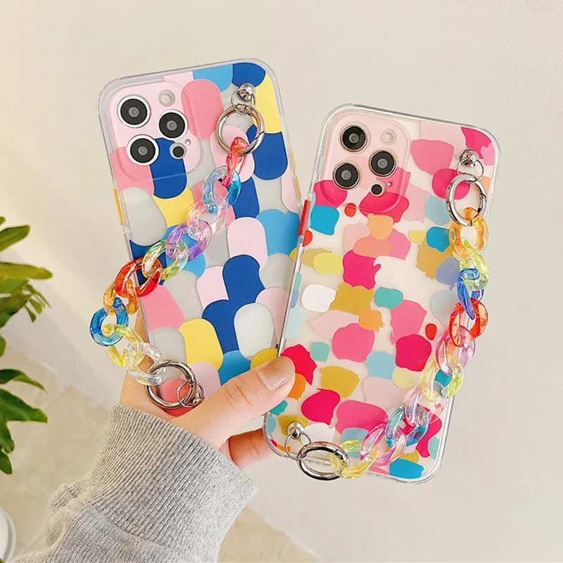 

Colorful Chain Speck Graffiti Bracelet Phone Case For iphone 12 Mini 11 Pro XS Max X XR 7 8 Plus SE 2020 Slicone Soft Back Cover