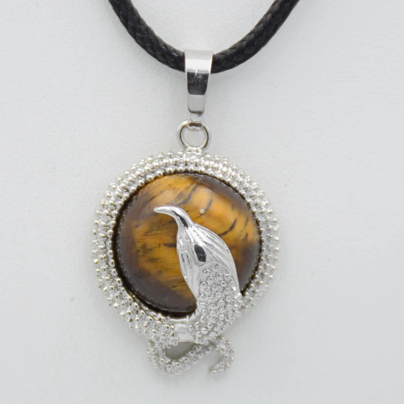 Круглый Кулон кварца из натурального камня и ожерелье с животным змеей розового