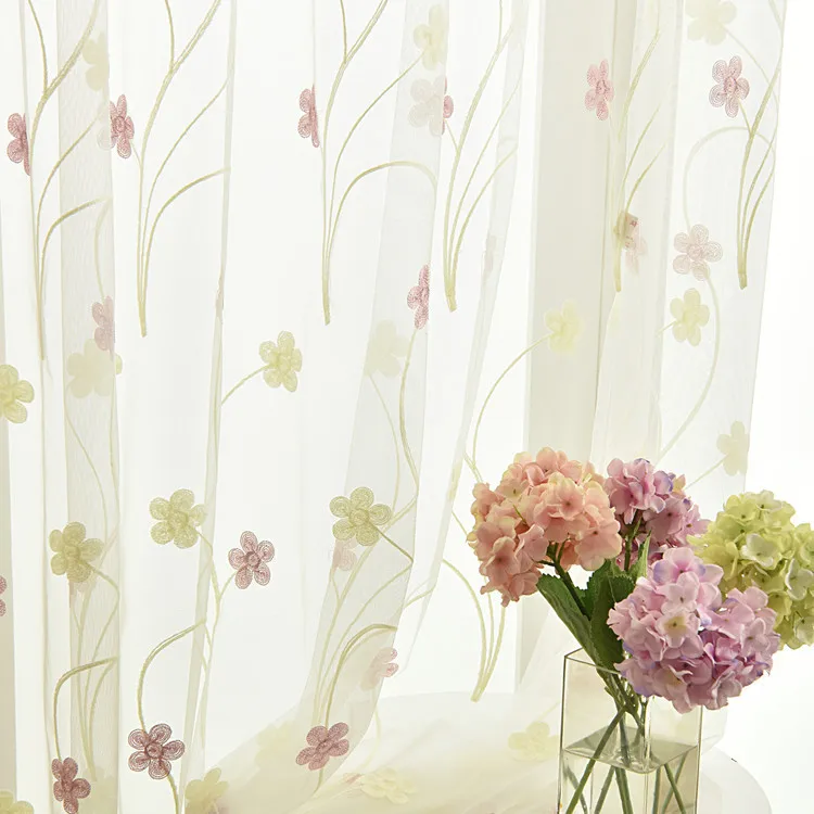 

Little Phoenix Tail Embroidered Tulle Curtains for Living Dining Room Bedroom Balcony Bay Window French Window Pink Embroidery