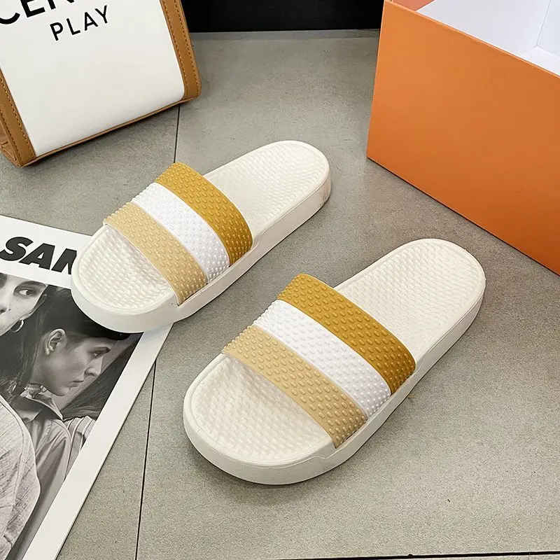 

Spring New Slippers Women Round Toe Fashion Non-Slip Indoor Lazy Flat Slides Casual Color Matching Home Shoes for Woman