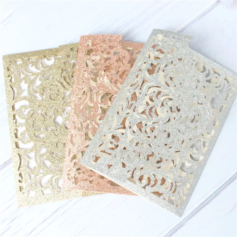 Блестящие приглашения полые золотые серебряные розовые свадебные подарочные