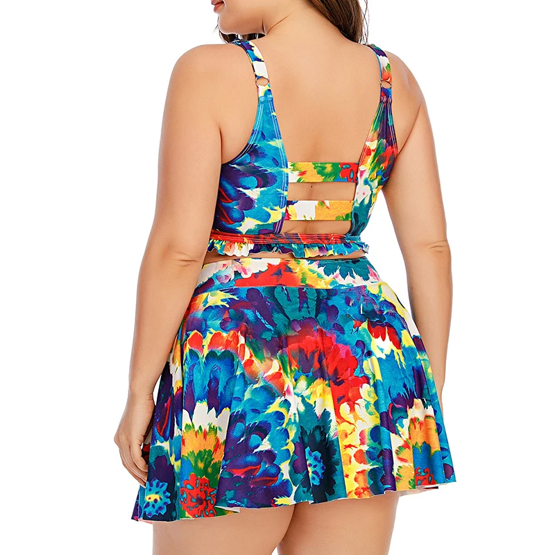 Женский купальный костюм с юбкой эффектом пуш-ап и шнуровкой спереди | Спорт