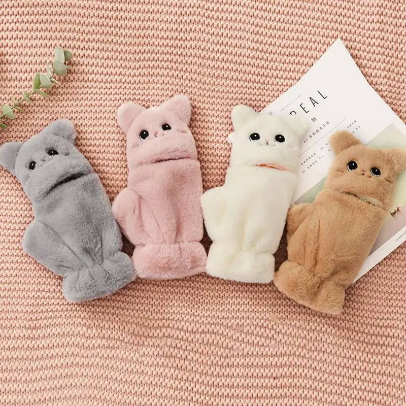 

Plush Winter Keep Warm Gloves Fur Furry Rabbit Mittens Fingerless Gloves Soft Clamshell Gloves Cute Cat Half-finger Thick Gloves