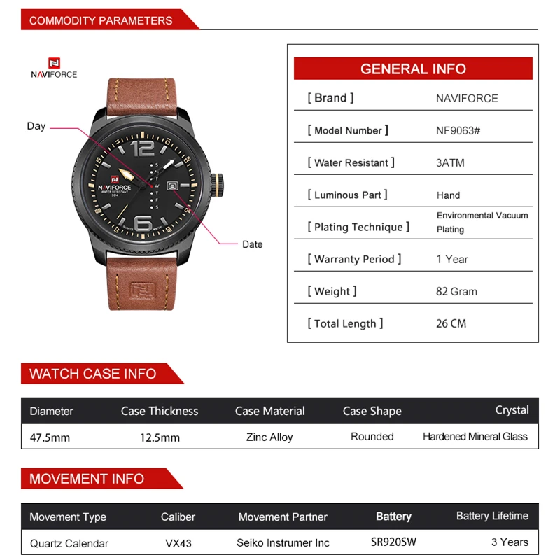 Часы наручные NAVIFORCE Мужские кварцевые брендовые Роскошные спортивные в стиле