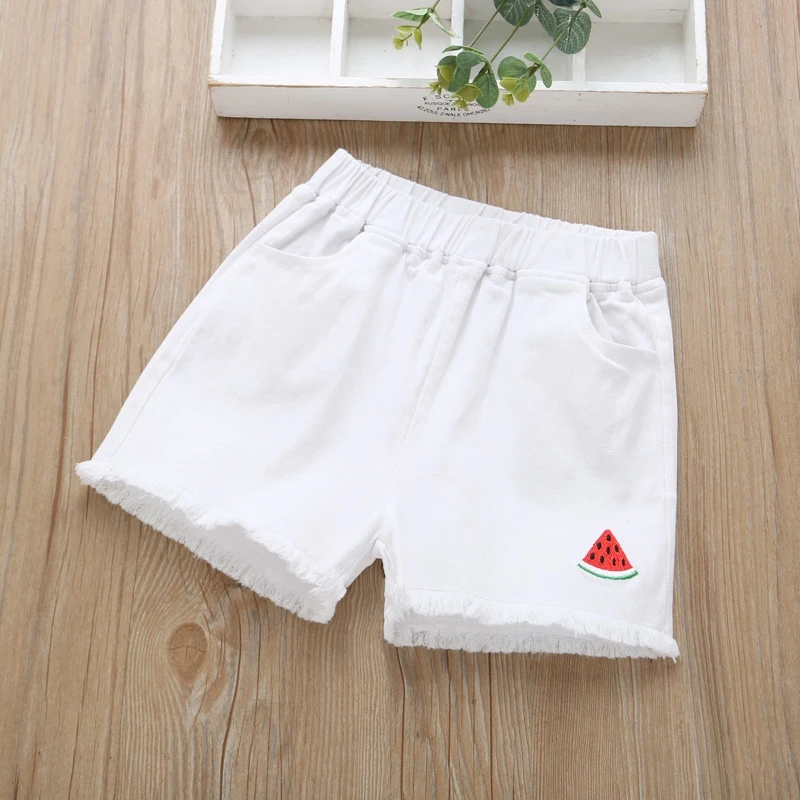 Летние джинсовые шорты для девочек популярные детские с фруктами повседневные