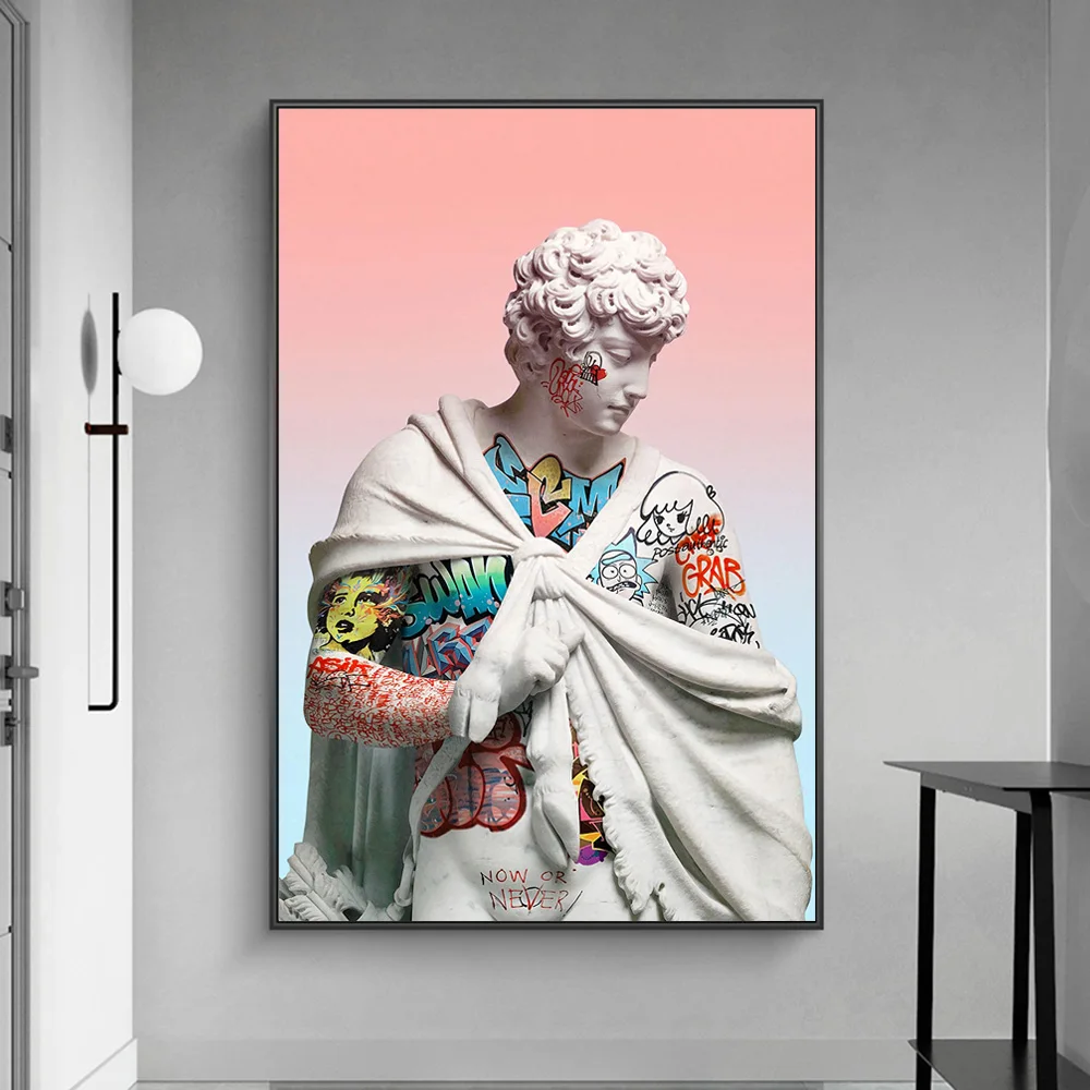 

Vaporwave Sculpture Of David Canvas Art Posters Graffiti Art Of David Canvas Paintings on the Wall Street Art Picture Home Decor