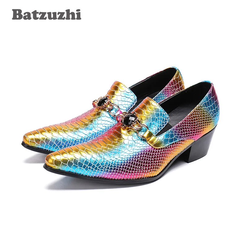 

Batzuzhi Italian Style Zapatos Hombre Pointed Toe Men Shoes Muti Color 6.5cm High Heel Party, Business Leather Shoes Male, U12