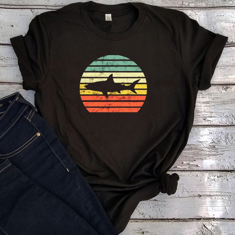 

Женские ретро-рубашки в стиле 70-х годов, винтажные стильные рубашки в стиле Seventies, женская уличная одежда в подарок с акулой, Повседневная Го...