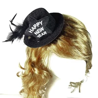 2020 new design happy new year mini fedora hat on hat hair clips top hat headband fashion hair accessories for new years party