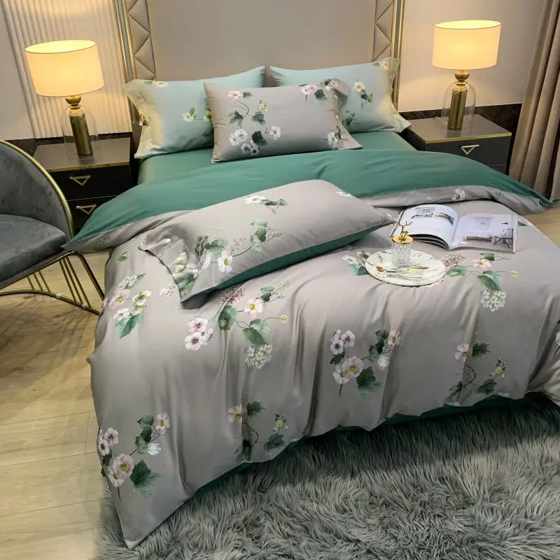 Комплект постельного белья из 4 предметов с тропическими растениями простынь